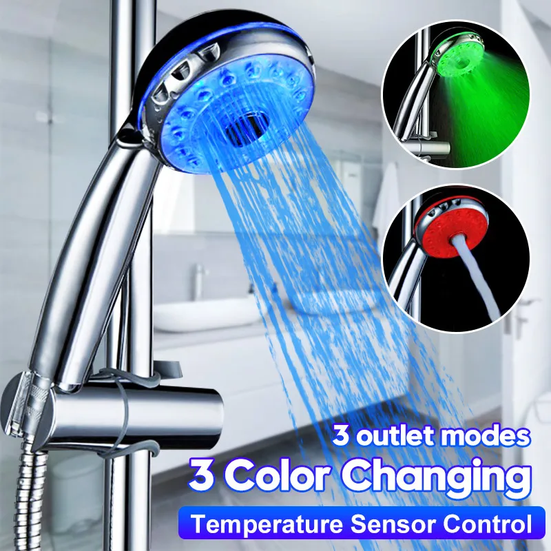 

Adjustable 3 Mode 3 Color LED Shower Head Light Temperature Sensor RGB Bath Sprinkler Bathroom Shower Head