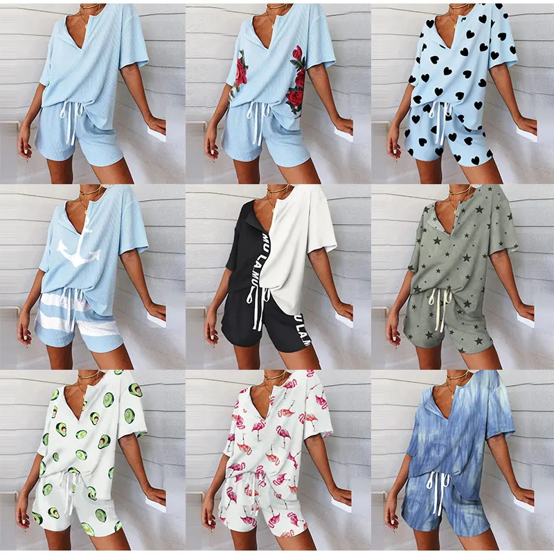 

Женский пижамный комплект, из двух предметов, в полоску, свободный, весенне-летний, 2020