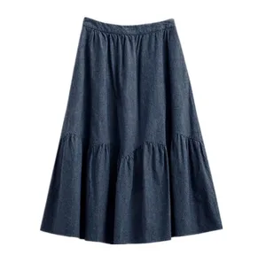 Юбка-трапеция женская джинсовая, повседневная однотонная Милая уличная юбка с завышенной талией, размера плюс 6XL 7XL, весна-лето 2021