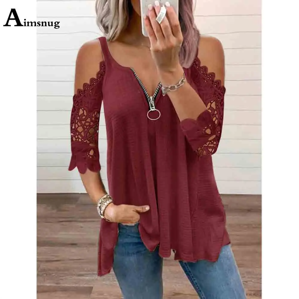 

2021 Women New Patchwork Lace Tops Female Summer Three Quarter Sleeve T-Shirt Casual Loose Female Tees Shirt Plus Size S-5XL