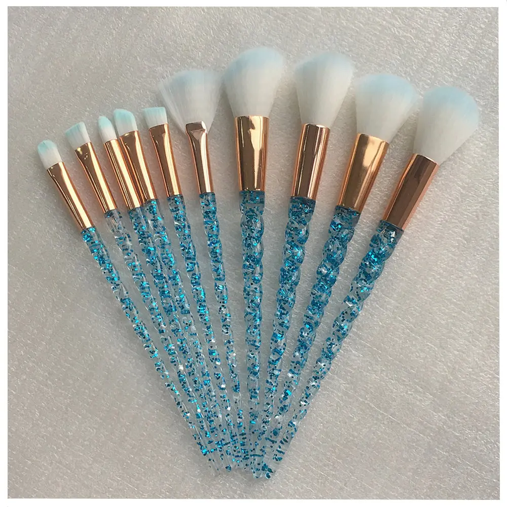 10pcs blue 10 шт., набор кистей для макияжа с единорогом, Maquiagem, основа для макияжа, пудра, Косметические румяна, тени для век, для женщин, красота, блеск, кисти для макияжа, инструменты - Handle Color: 10pcs blue