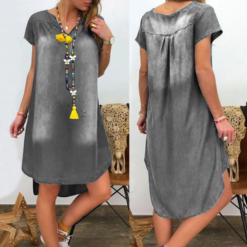 @ Женские Летнее платье из джинсовой ткани повседневное винтажное с v вырезом для