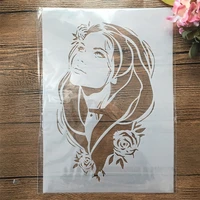 a4 29cm rose beautiful long hair girl diy layering stencils wall painting scrapbook coloring embossing album decorative template