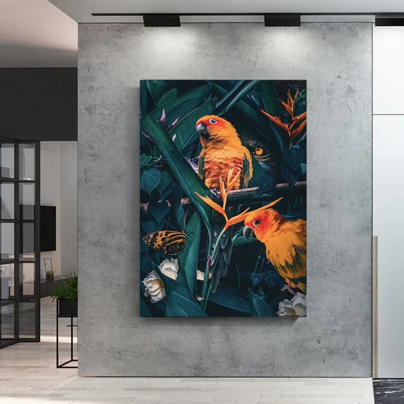 Светильник роскошный цветок попугай холст настенная живопись Плакаты принт