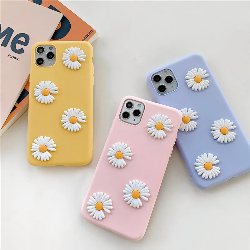 

Cute 3D Daisies Flower Candy Cover Fashion Mobile Phone Case For Samsung Galaxy S10 S20 Ultra Plus A51 A71 A21 A11 A01 Soft Capa