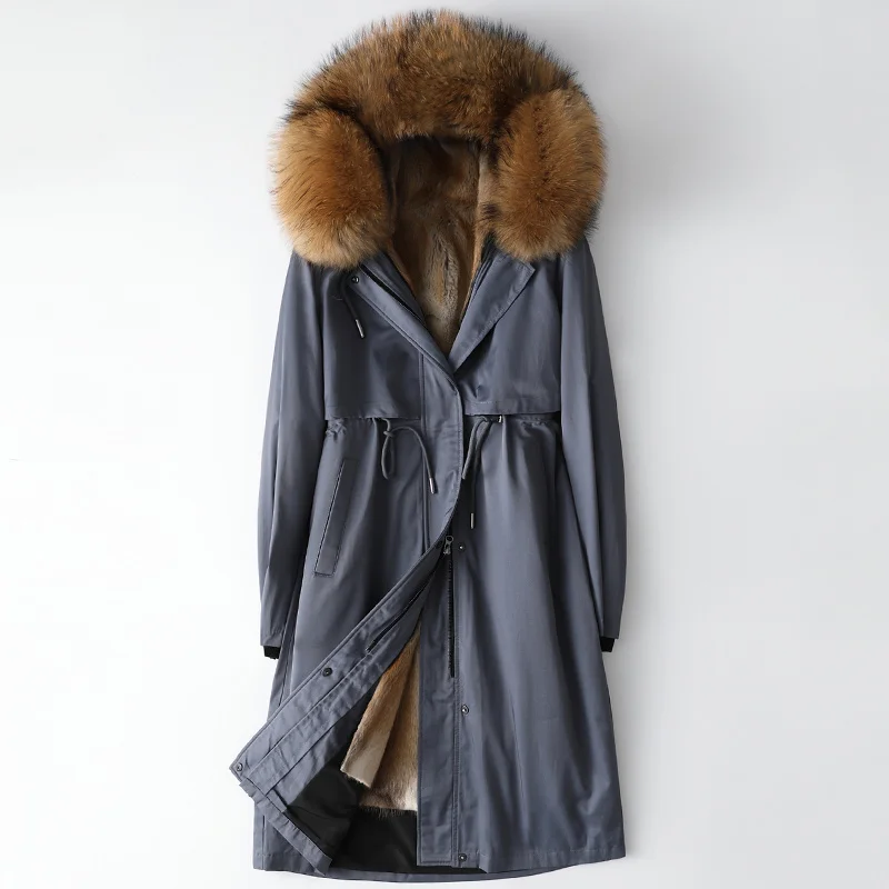 

Real Fur Coat Female Warm Mink Fur Liner Woman Parkas Winter Jacket Women Raccoon Fur Collar Long Trench Coats 0923