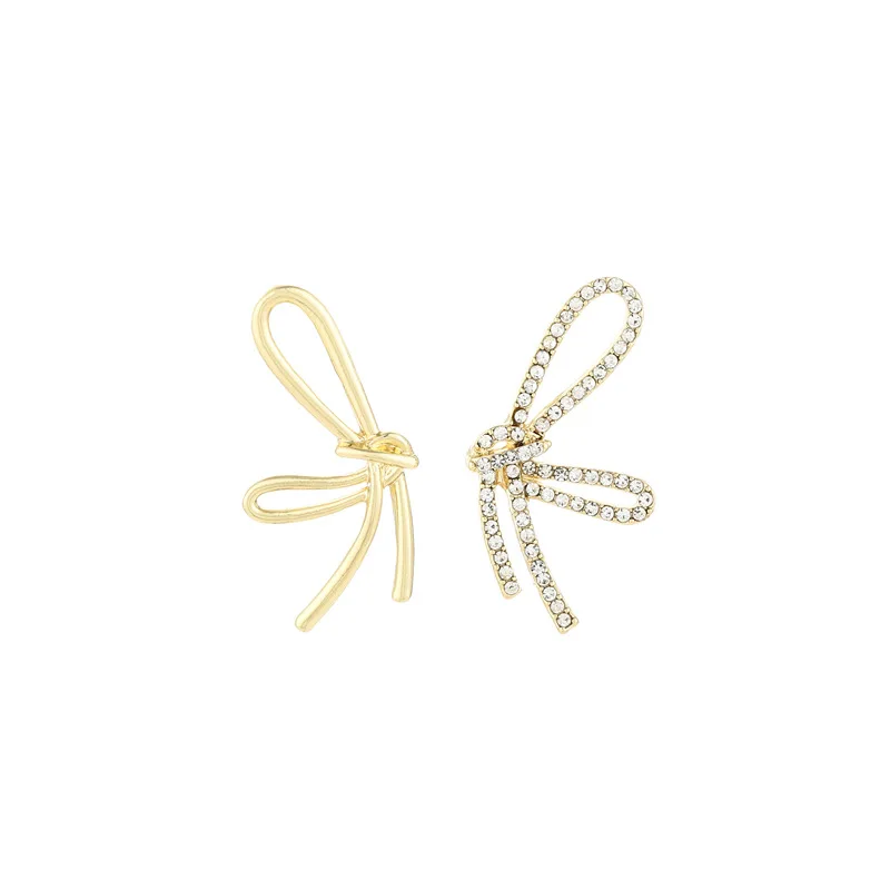 

LOVOACC Temperament Bling Rhinestones Bowknot Earrings for Women Gold Color Metal Tie Bow Asymmetry Drop Earrings Korean Jewelry