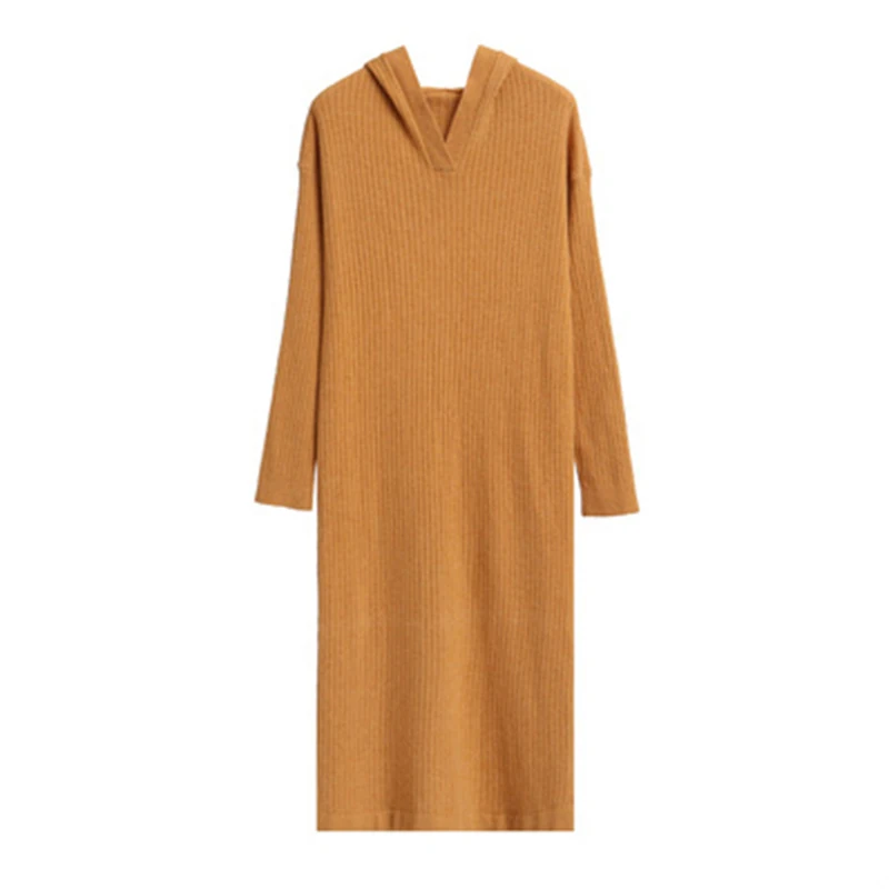 Женское трикотажное платье с капюшоном яркого цвета зимние базовые очень