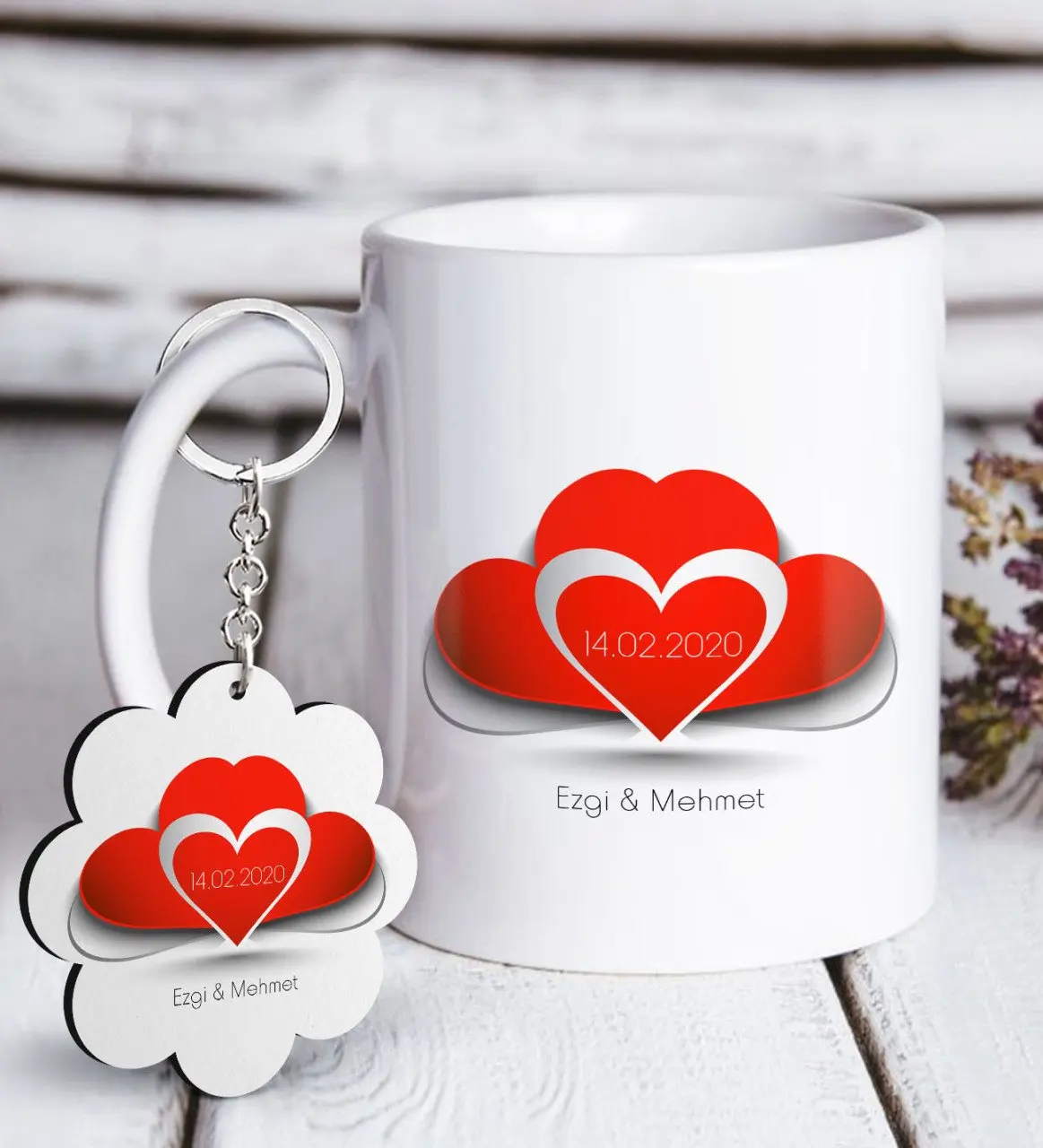 

Персонализированные ко Дню Святого Валентина Белая кружка и цепочка для ключей Подарочный Seti-117