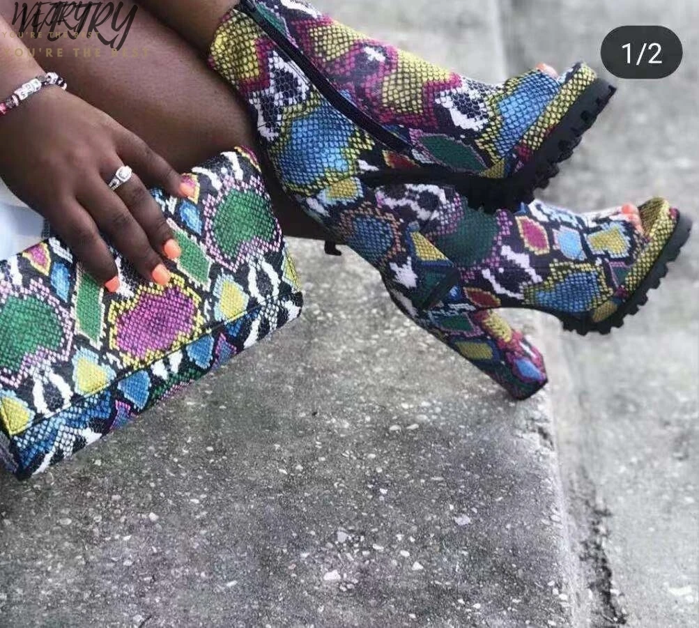 Женские Водонепроницаемые ботильоны на платформе высоком толстом каблуке с