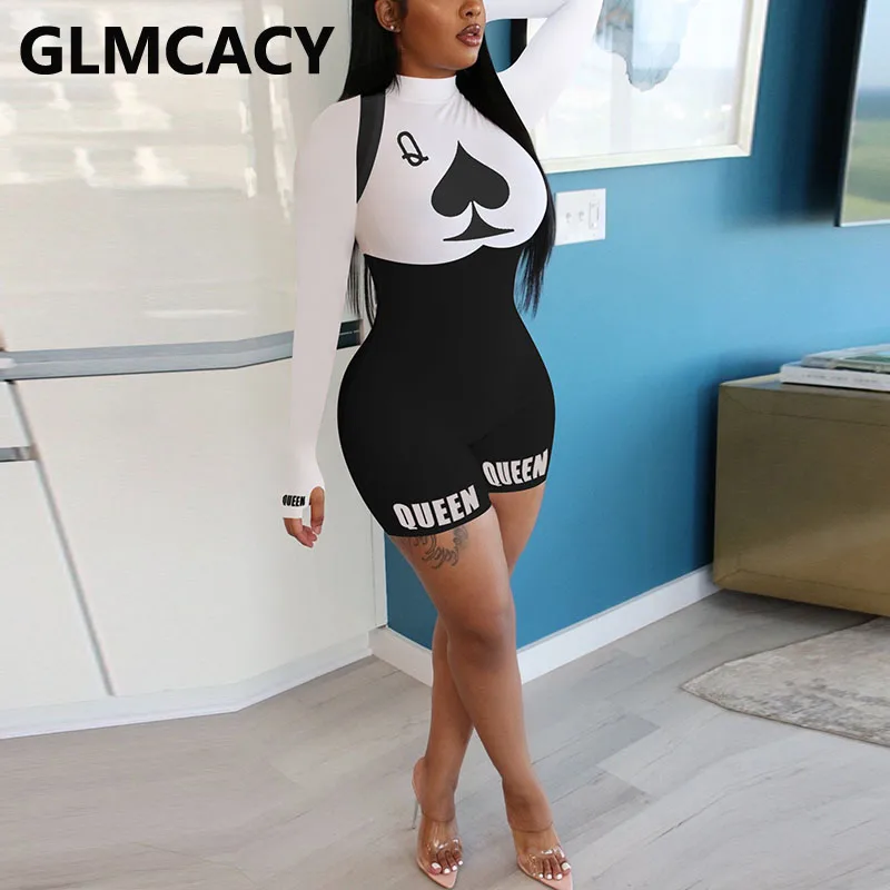 Женские комбинезоны с принтом покера облегающие повседневные длинным рукавом |