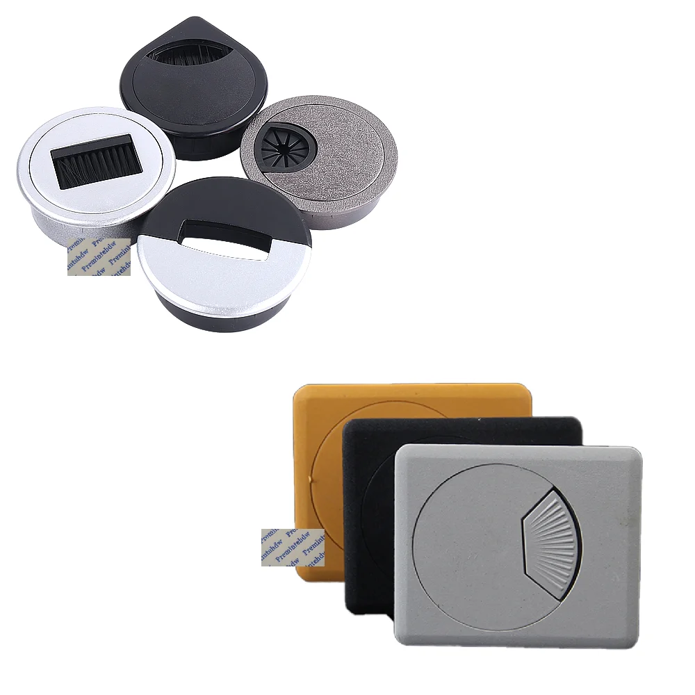 

10Pcs Plastic Square Round Fancy Silver Wooden Texture Champagne Desktop Table Top Cable Wire Cord Grommet Hole Cover Organizer