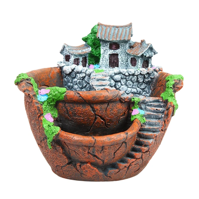 

Mini House Figurines Resin Flower Pot For Herb Cacti Succulent Plants Planter Home Garden Micro- Landscape Decor Crafts
