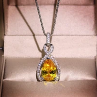 water drop zircon necklace pendant platinum pear flower line yellow zircon crystal chain necklace ladies fashion jewelry collar