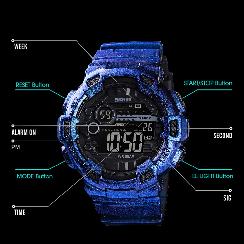 

SKMEI Outdoor Sport Watch Men Multifunction 5Bar Waterproof PU Strap LED Display Watches Chrono Digital Watch reloj hombre 1243