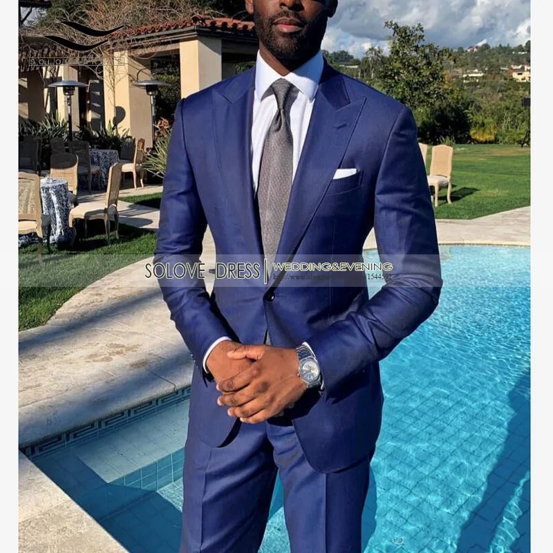 Solovedress (Blazer+Pants)2 Pieces Peaked Lapel Solid Mens Blazer Jacket Suit with Pants Single Breasted Formal Tuxedos Evening | Свадьбы и