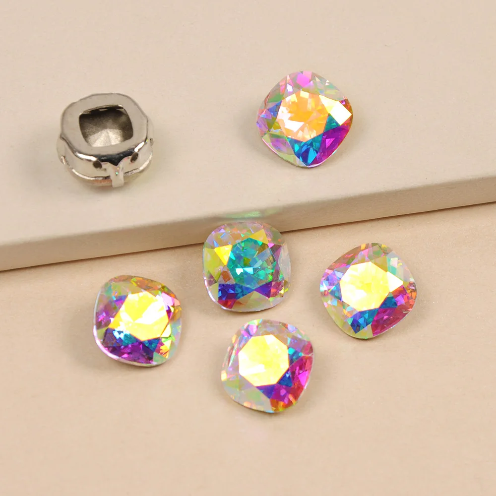 YANRUO 4470 High Quality Nails Rhinestone AB Color Cushion Cut Shape Pointback Crystal Glass Rhinestones For 3D Nail Art Gems | Красота и