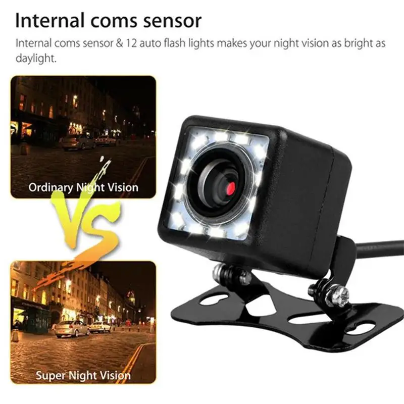 

12LED Night Vision Waterproof Car Rear View Camera with Ruler Reversing Assist Reversing Parking Cam Black Color