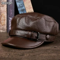 new genuine leather mens leather hat woman autumn winter hat warm military hats first layer cowhide flat cap casquette 2022