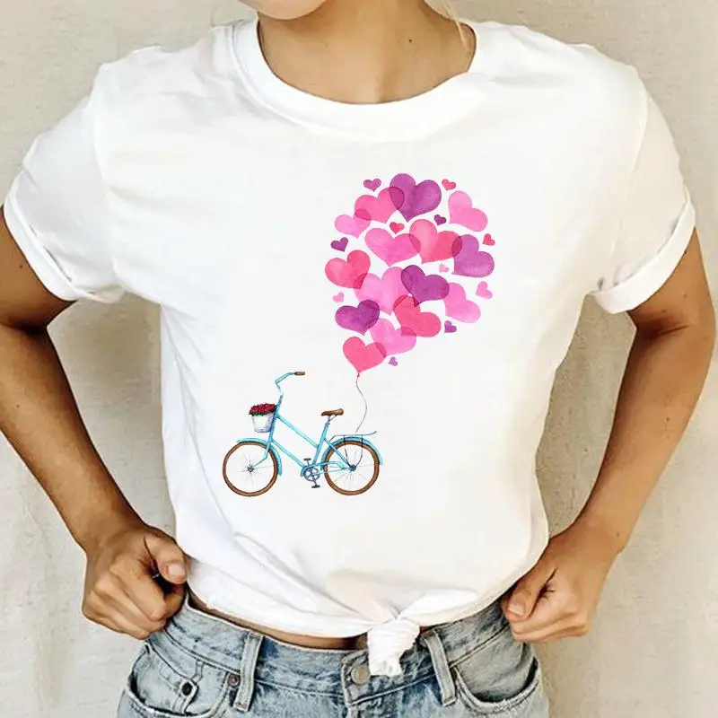 

Модные стильные женские футболки с принтом Love, стильная футболка с мультяшным принтом, футболка с коротким рукавом и графическим принтом, ж...