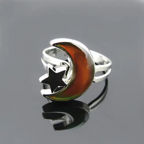 Регулируемое кольцо на палец в форме Луны и звезды изменяющее цвет чувство