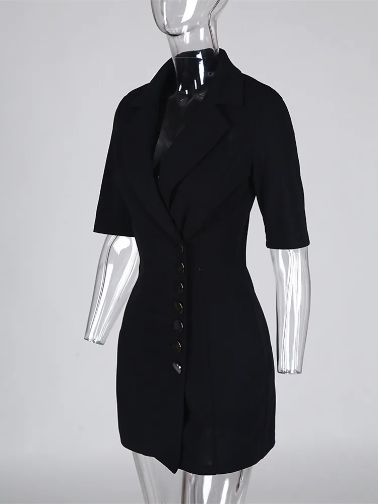 Однобортное Повседневное платье с оборками Осеннее женское элегантное офисное