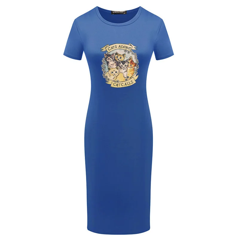 С изображением котенка платье карандаш милые летние камуфляжные облегающее