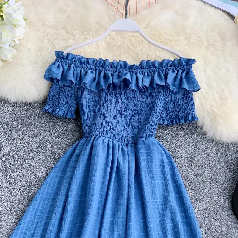 

2020 Summer Dress Women Solid Off Shoulder Sexy Dresses Women A-line High Waist Chiffon Vestidos Elegant Women Club Party Dress