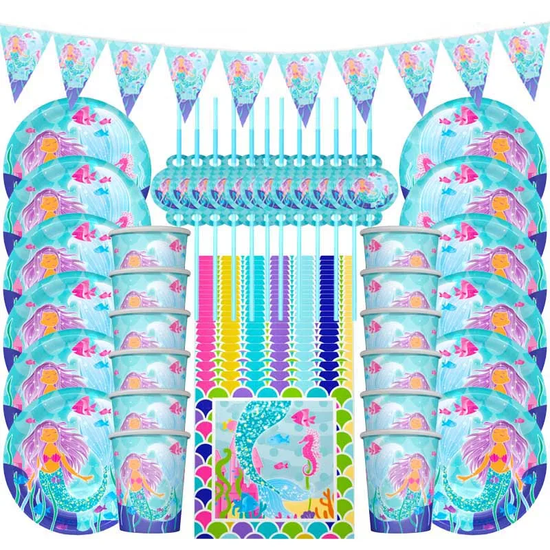 57 шт. набор принадлежностей для вечерние ринки русалка|Одноразовая посуда