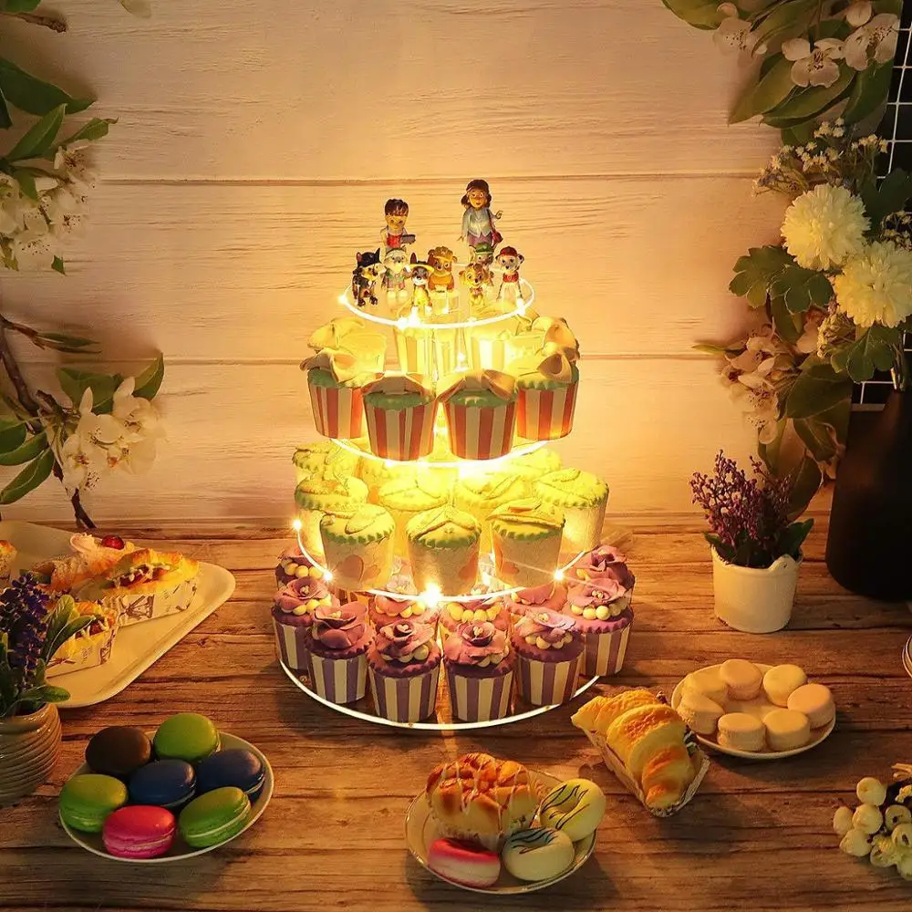 

4Tier LED Light Acrylic Cake Display Stand Luminous Cupcake Holder Rack Removable Dessert Table Decoration For Party Wedding