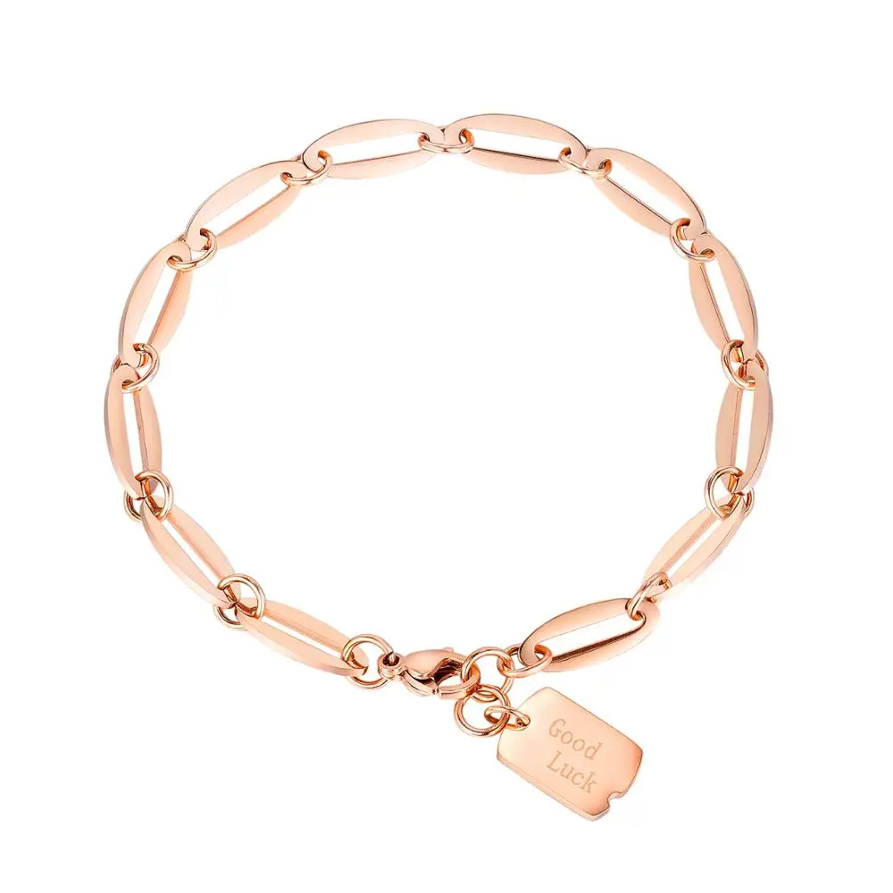 

Trendy Titanium Stainless Steel Square Good Luck Charm Bracelets Rose Gold Color Female Models Love Chain & Link Bracelets