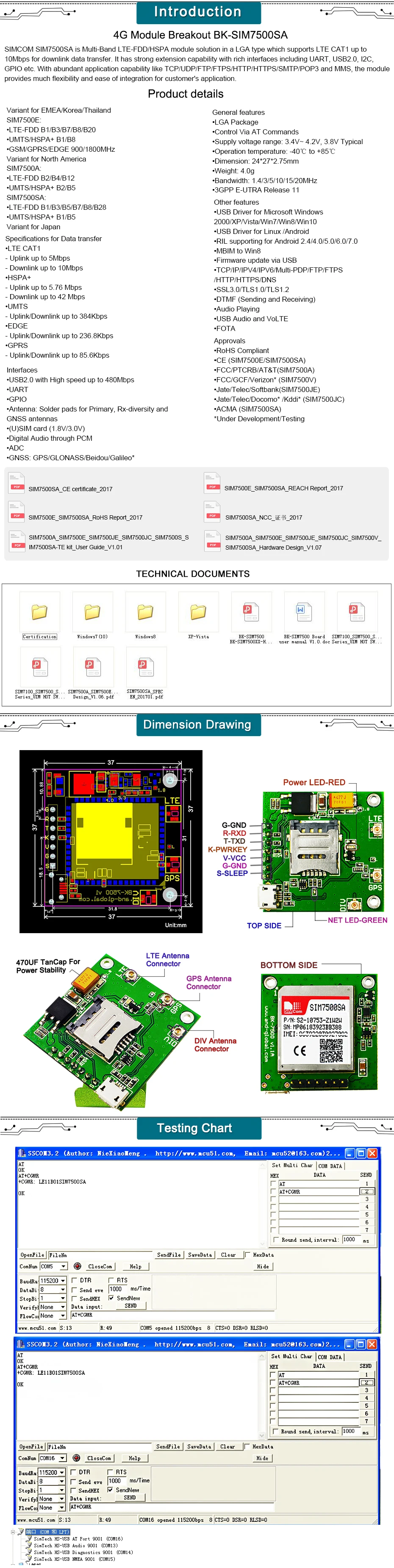 4G UART ttl SIM7500SA коммутационная плата, CAT1 FDD LTE mini SIM7500SA печатная плата 1 шт
