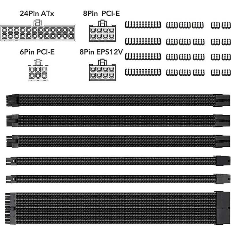 6 шт заказ мод рукава кабель Плетеный 18AWG блок питания ATX EPS PCI E удлинитель с гребни