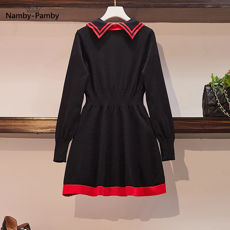 

Women Spring and Autumn Dress Bow New Knitted Temperament Mini A-Line Sexy Sweet Long Sleeve Vestidos Female GD243