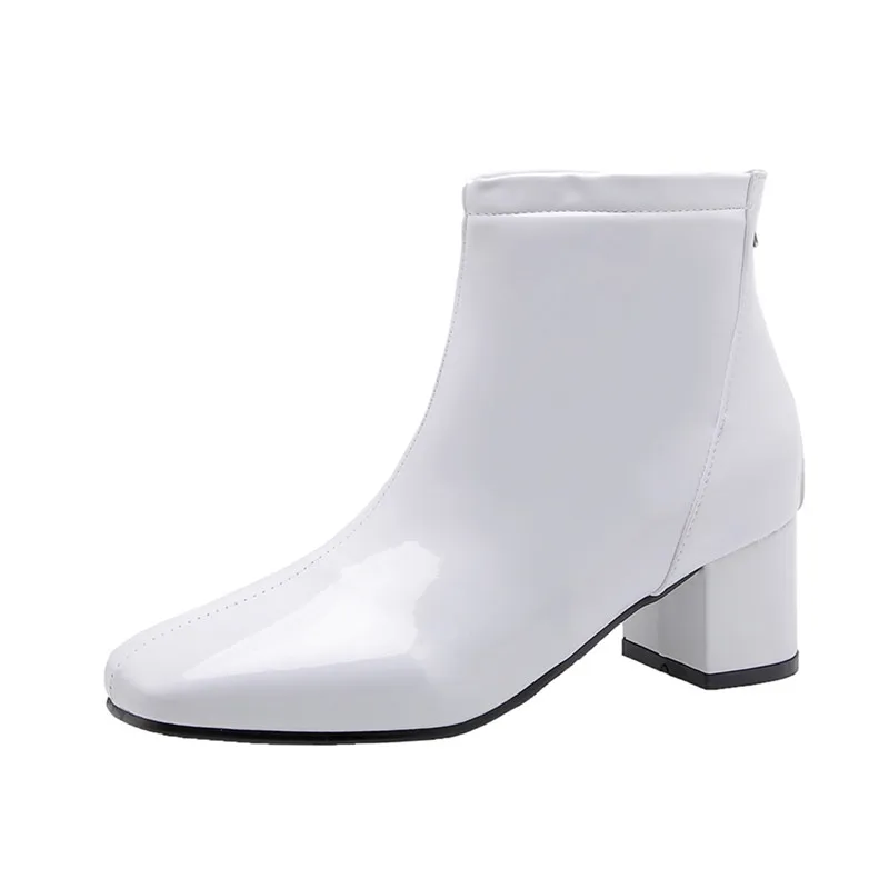 Новые ботильоны из лакированной кожи женские осенне зимние ботинки на высоком