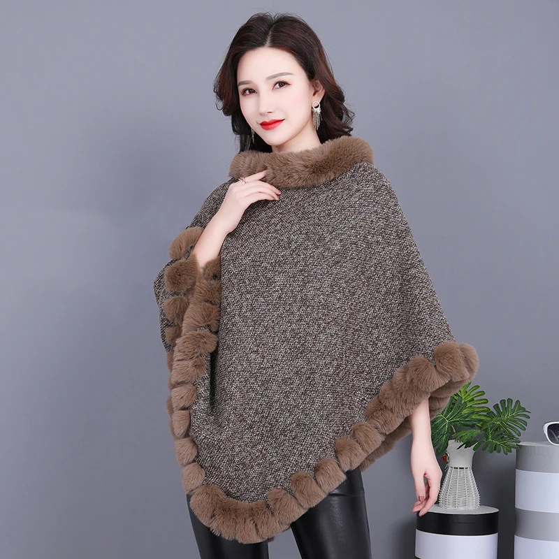 Бархатный теплый пуловер, 7 цветов, зима 2021, искусственный мех кролика Рекс, уличная одежда, женские кейпы шаль, шарф, меховое пальто