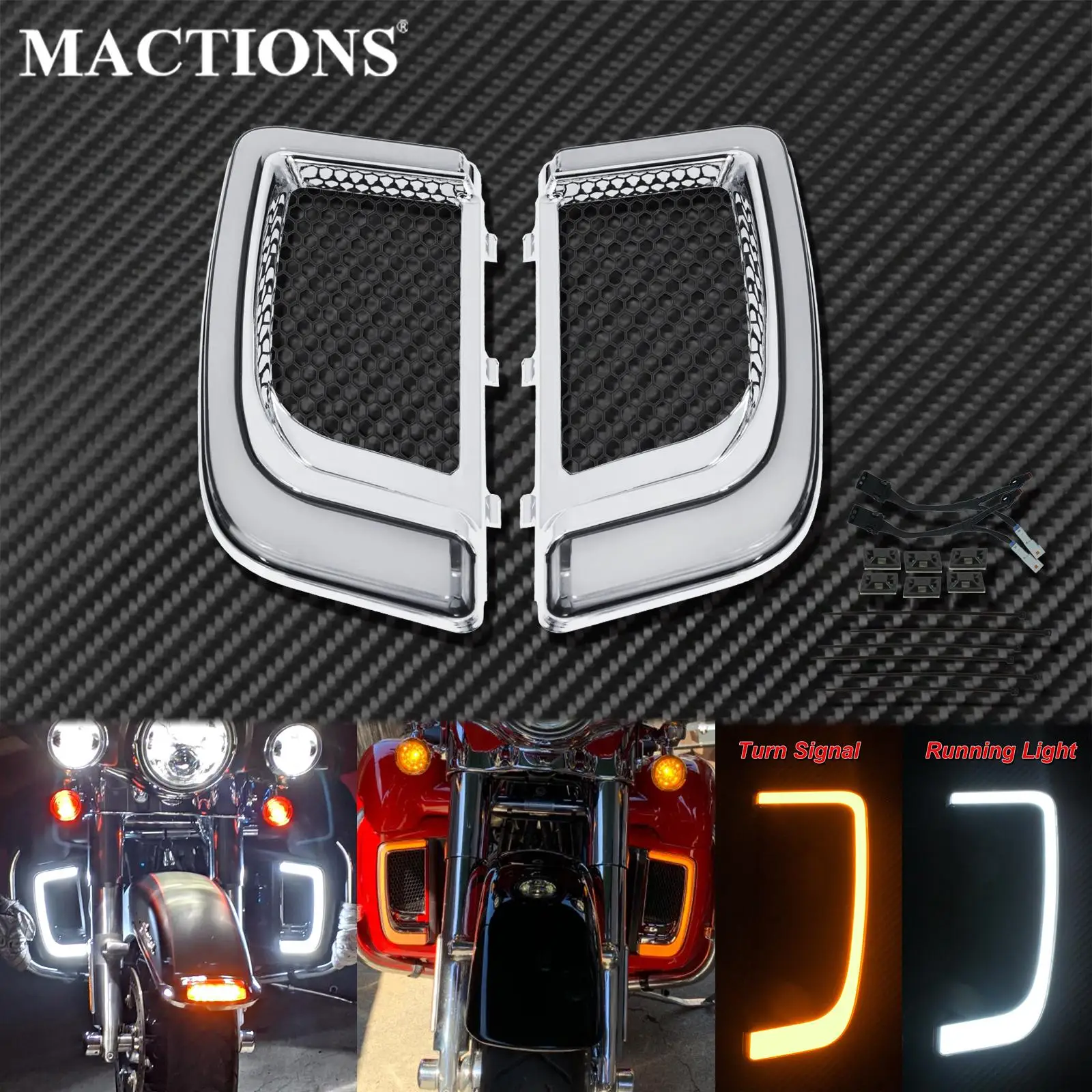 Мотоцикл Хромированный Светодиодный обтекатель нижний грили указатель поворота