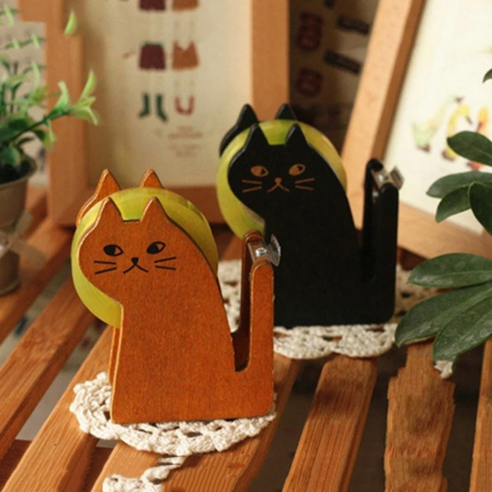 Горячая Деревянный милый скотч диспенсер резак Kawaii Cat офисные аксессуары мини Васи режущий держатель