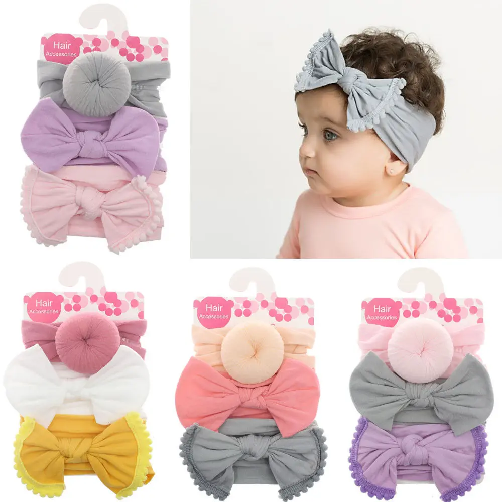 Princess Girl Kid Baby Bow Hairband Headband Stretch Turban Knot Head Wrap 3pcs | Детская одежда и обувь