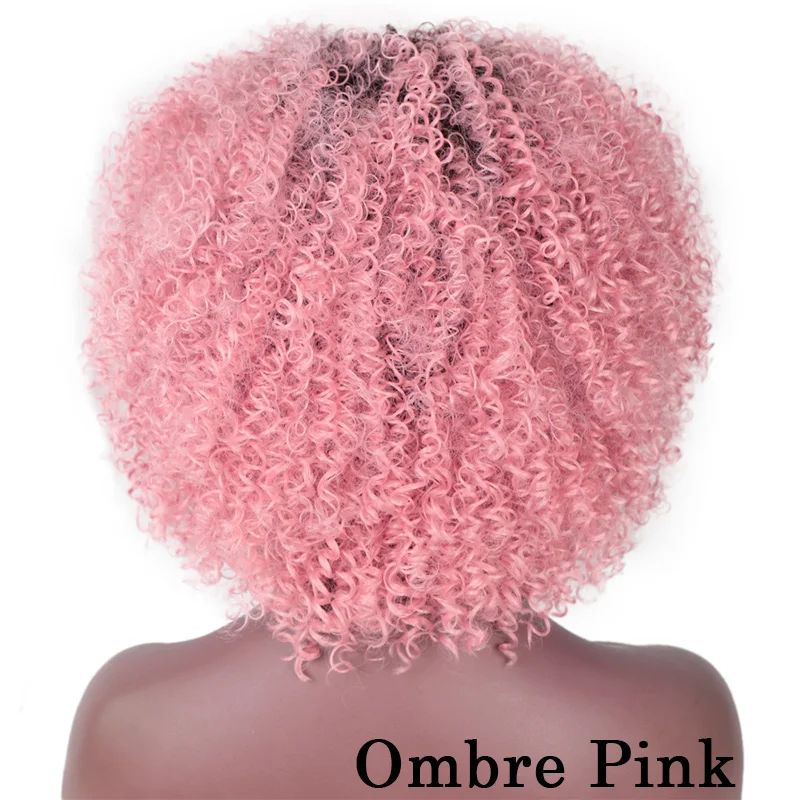 ombre pink AISI Волосы Короткие афро кудрявый парик натуральный черный синтетические парики для женщин черный смешанный коричневый парик Термостойкое волокно - Цвет: ombre pink
