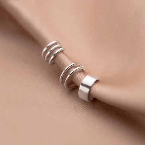 MloveAcc 925 пробы серебро 2/3 слоя гладкая поверхность Кафф серьги-клипсы для Для женщин без пирсинг ювелирные изделия