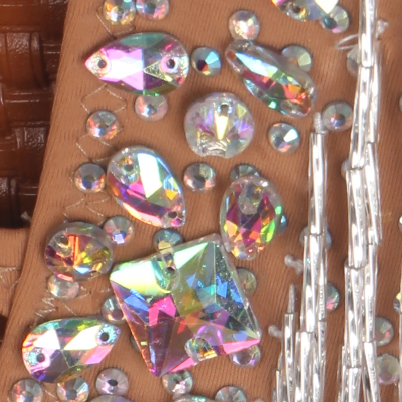 New Latin Dress Dance Dress Skirt Competition Dress Decoration Latin Dance Costumes Skirt Bead Tube Tassels Deep V complexional