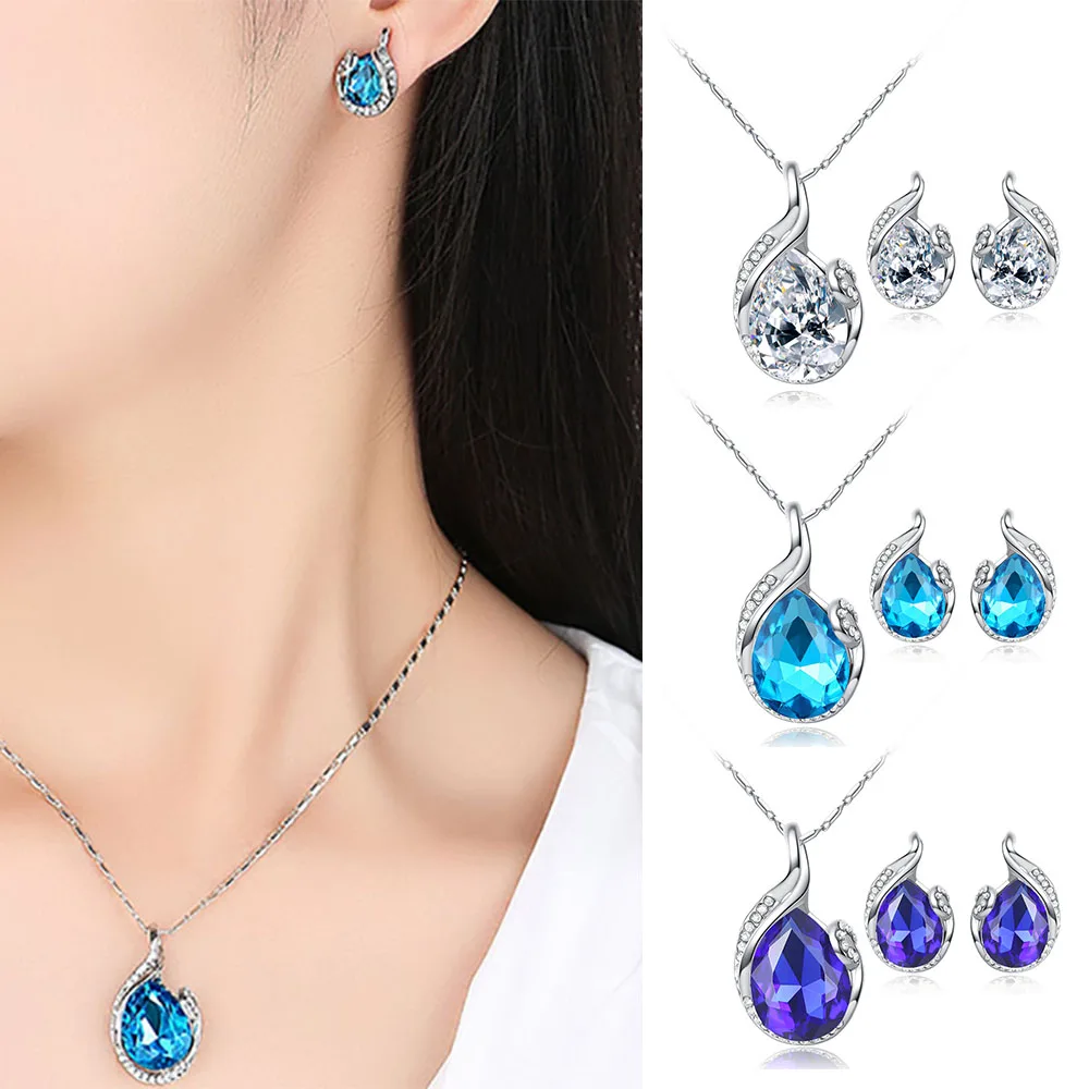 Double Fair Classic Beauty Teardrop Sets For Women Wedding Engagement Jewelry Necklace& Earring Fashionable Jewellry KAS099