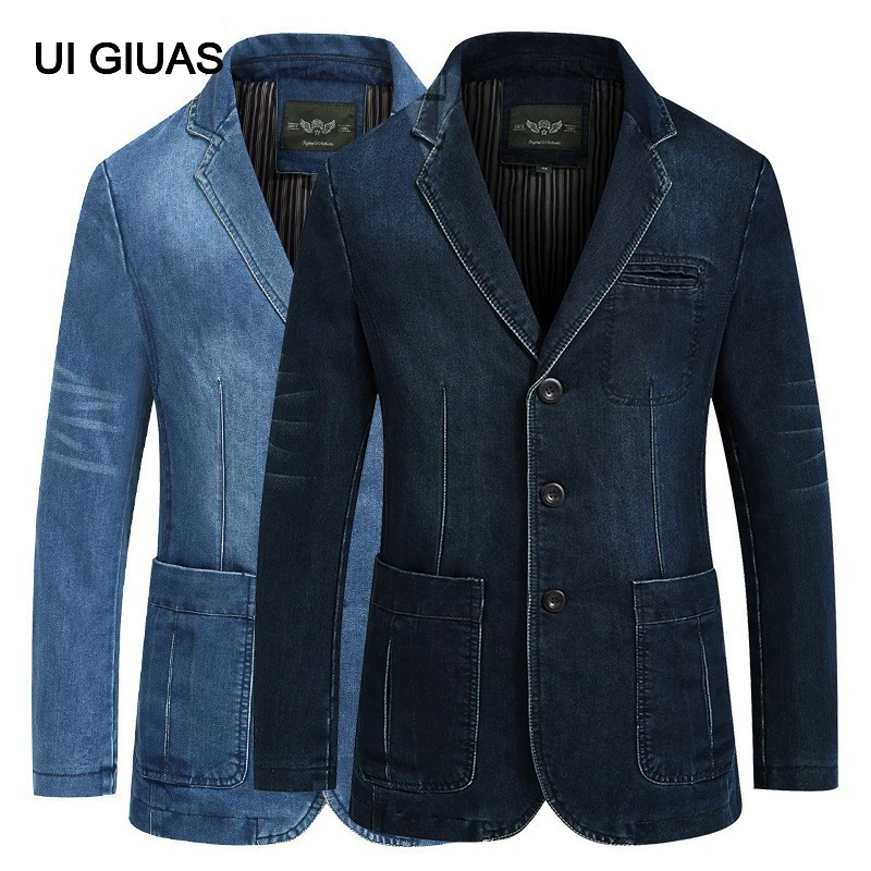 

Мужская джинсовая куртка UI GIUAS, синяя уличная парка из хлопка, одежда из джинсовой ткани, 2021