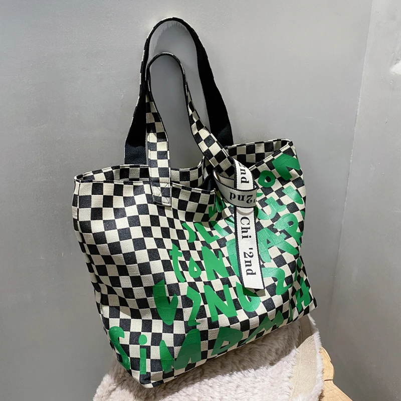 

Large Capacity Tote Bag Women Shopping Bags Fashion Shoulder Bags High Quality Letter Plaid Handbags Casual Tote Ladies Bag 2021