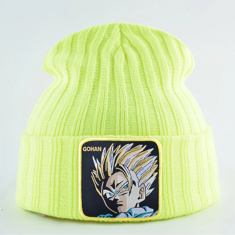 Goku зимние шапки для мужчин вязаная шапка хип-хоп облегающая шапка для женщин дракон вязаная шапочка с помпонами кепка мужская вышивка теплая шапка s