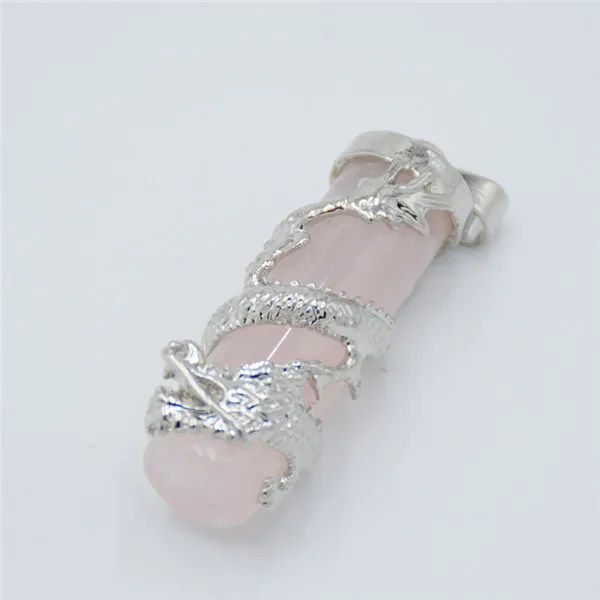 pink crystal Дракон обруч капля натуральный камень тигровый глаз Подвески женские мужские ювелирные изделия синий белый кварц драгоценный камень Маятник амулет ювелирные изделия - Окраска металла: pink crystal