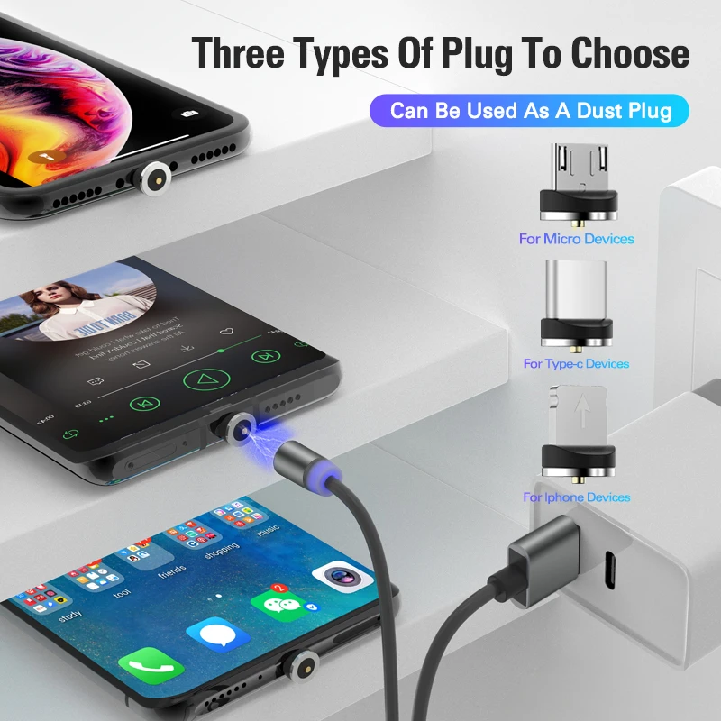Кабель для зарядки магнитный Posugear USB Type A/ Micro USB/ C/ Lightning 2.4A|Кабели мобильных