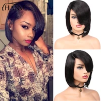 hanne hair short natural black bob wigs for black women with oblique bangs straight wigs free shipping free gifts fast delivery