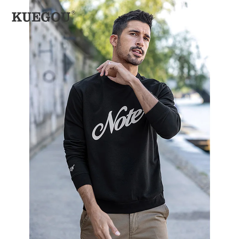

KUEGOU 2022 Autumn High Quality Casual Hoodies For Men Sweatshirt Letter Print Fashion Streetwear Clothes Top Plus Size 26125